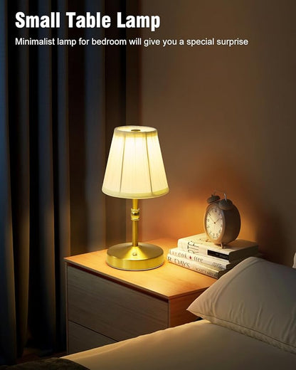 5W Mini Cordless Lamp Gold,3000 mah Small Battery Operated Lamp,Vintage Small Table Lamps,3 Level Dimmable Rechargeable Lamps,Decorative Dining Table Light,Mini Lamps for Kitchen,Nightstand,Bedroom