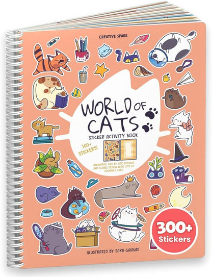 Cupkin Cat Sticker Book Activity for Kids, Toddler Airplane Travel Essentials, 300+ Kitten Stickers for Kids + 8 Scenes + Coloring Book Pages, Cat Lover Gift, Children's Crafts Ages 2-8
