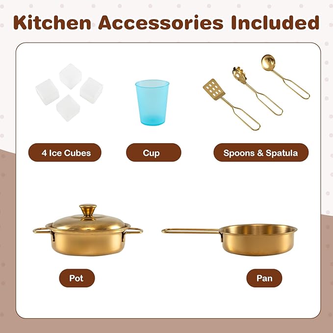 HONEY JOY Kids Kitchen Playset, Wooden Little Chef Pretend Toy Kitchen Set w/Chalkboard, Telephone, Utensils, Oven, Microwave, Sink, Storage, Play Kitchen for Toddlers Boys Girls, Espresso