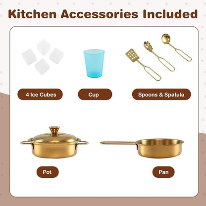 HONEY JOY Kids Kitchen Playset, Wooden Little Chef Pretend Toy Kitchen Set w/Chalkboard, Telephone, Utensils, Oven, Microwave, Sink, Storage, Play Kitchen for Toddlers Boys Girls, Espresso