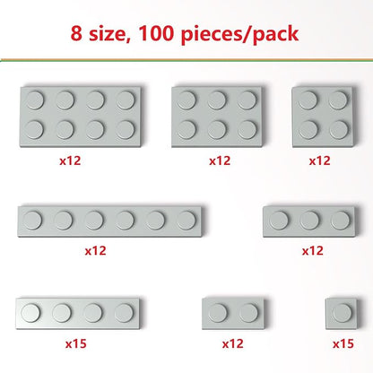 100 Pieces Classic Building Plate Assortment Pack, 8 Sizes Small Baseplates Multipacks, Compatible with Lego Parts and Pieces, Small Plate for Building(Color:Light Gray)