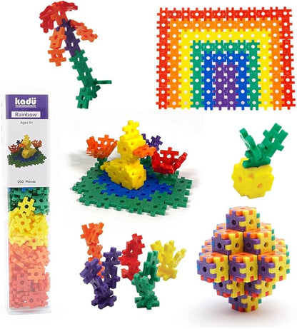 KADU Rainbow 250 Piece Set - STEM/STEAM Building + Construction Toy, for Open + Imaginative Play Ages 5+