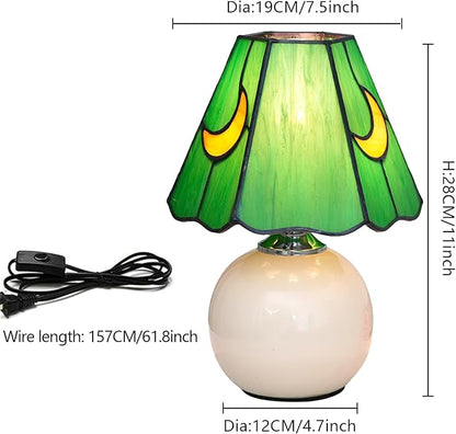 Mushroom Lamp Tiffany Stained Glass Moon lamp Cute Small Bedside Table Lamps for Living Room Home Decor,Girls Women Birthday Christmas Thanksgiving Day Gift,(Green)