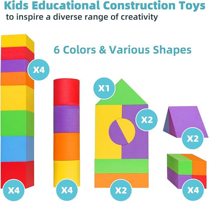 Suitable Size Foam Building Blocks for Toddlers 18M+, Big Soft Stacking Blocks Toys, Baby Bath Toys, Sensory & Early Development Toys for Kids 1.5 Years Up (Starter Kit)