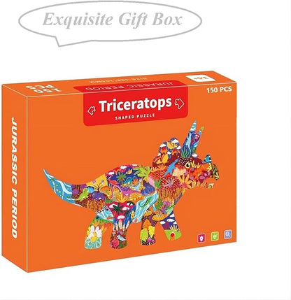 PINU Jigsaw Puzzles for Kids Ages 3-5, 6-8, 8-10, Children Colorful Fun Animal Shaped Puzzle Learning Educational Toys Gifts Games for Boys and Girls (Triceratops-150 PCS)