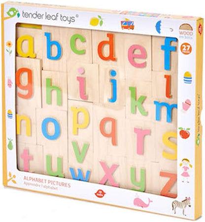 Tender Leaf Toys Wooden Alphabet Pictures - Colorful Animals Display, Engaging Preschoolers, Language Building Tool, 18m+