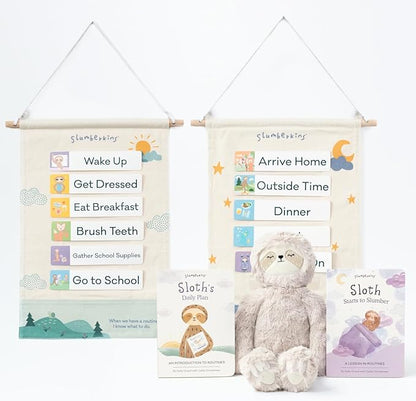 Slumberkins Visual Schedule for Siblings Bundle - Includes 2 Visual Schedules, Sloth Kin, Sloth's Daily Plan & Sloth Starts to Slumber Board Books - Practing Routines & Healthy Boundaries for Kids