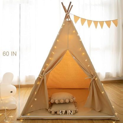 Teepee Tent for Kids-Portable Children Play Tent Indoor Outdoor (Apricot with Mat)