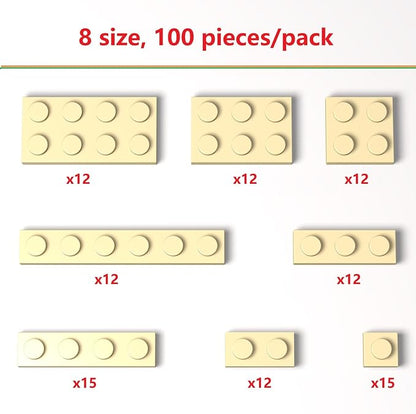 100 Pieces Classic Building Plate Assortment Pack, 8 Sizes Small Baseplates Multipacks, Compatible with Lego Parts and Pieces, Small Plate for Building(Color:Tan)