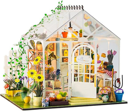 Flever DIY Miniature House Kit, Tiny Home Kit with LED Light, Mini House Build Craft Kits for Adults and Teens, Home Decor Creative Gift for Family/Friends(Sunshine Flower)