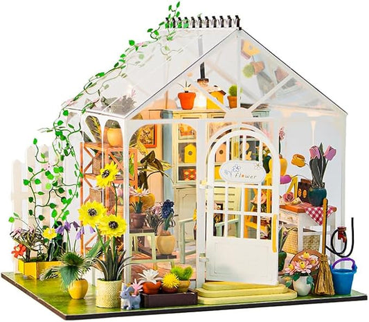 Flever DIY Miniature House Kit, Tiny Home Kit with LED Light, Mini House Build Craft Kits for Adults and Teens, Home Decor Creative Gift for Family/Friends(Sunshine Flower)
