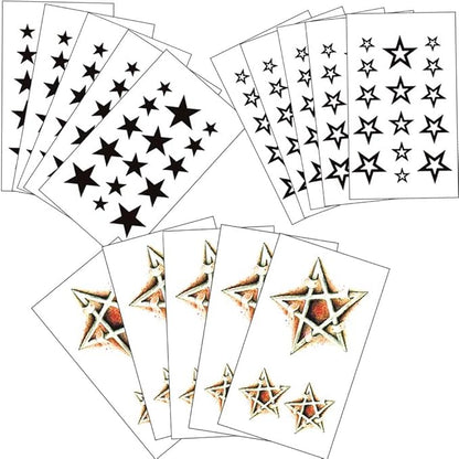 Star Temporary Face Tattoo,Fake Stars Tattoos Sticker for Adult Kids Halloween Costume Accessories and Parties,15-Sheet