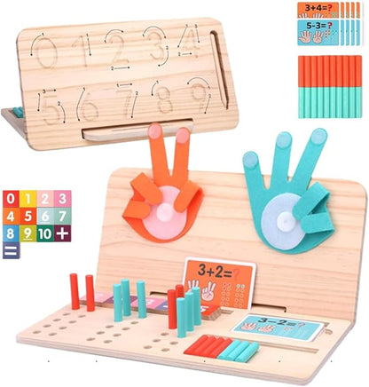 Montessori Math Learning Toy for Kids – Wooden Educational Counting Set with Double-Sided Board, Number Blocks, 20 Pcs Counting Sticks, 10 Pcs Flashcards, Holder & Pen - Preschool Learning Activities