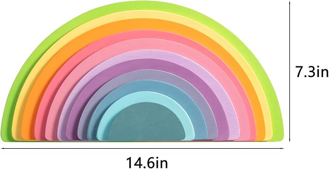 Wooden Pastel Semicircle Stacker Toys, 11Pcs Semicircle Pastel Rainbow Stacking Puzzle, Rainbow Building Blocks Board Set for Kids, Learning Creative Thinking Toys