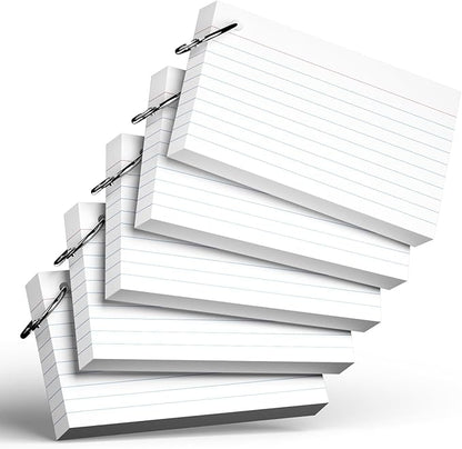250 Count White Index Cards with Ring 3 x 5 Inch Heavyweight Ruled Index Cards, Flash Cards for School & Office Supplies and Home Organization, Durable Study To Do List Note Cards with Ruled Lines