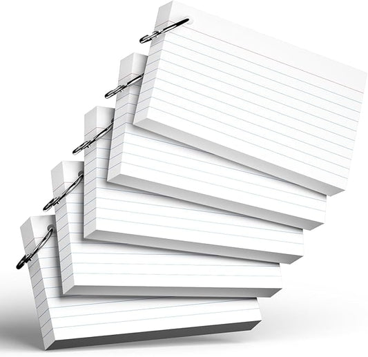 250 Count White Index Cards with Ring 3 x 5 Inch Heavyweight Ruled Index Cards, Flash Cards for School & Office Supplies and Home Organization, Durable Study To Do List Note Cards with Ruled Lines