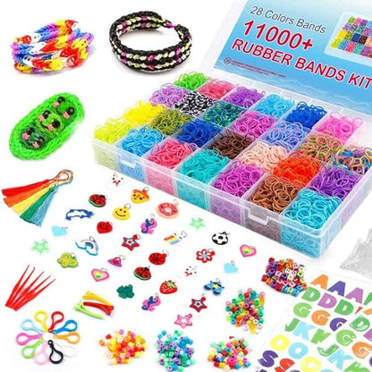 INSCRAFT Rubber Band Refill Kit, Over 11000 Rubber Bands, 28 Colors with Container, 600 Clips, 200 Beads, 52 ABC Beads, Premium Bracelet Making Refill Kit for Girls Kids