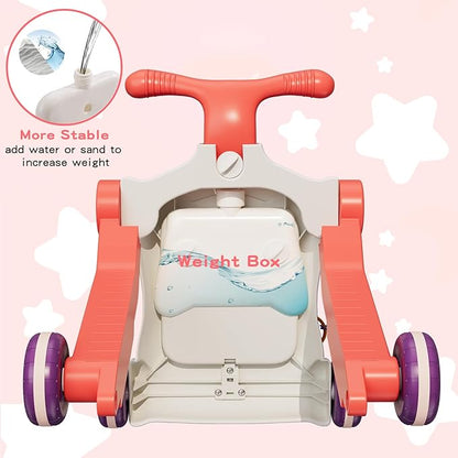 Upgraded 5 in 1 Baby Walker and Activity Center for Baby Girl, Learning to Walk, Sit to Stand, Early Learning Push Toys for Infant 12 Months, Walking Toys Gift for Toddler Girls, Red