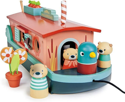 Tender Leaf Toys - Little Otter Canal Boat - 23 Pcs Furnished Wooden Boat Toy with Removeable Roof and Animal Figures - Gender-Neutral Open-Ended Play Set for Story Telling - Age 3 +