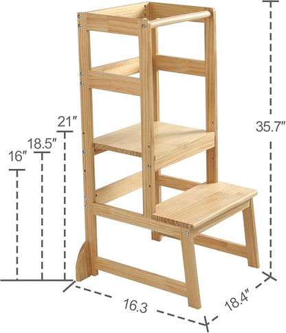 Kitchen Step Stool for Toddlers,Wiifo Adjustable Height Kids Learning Stool, Toddler Standing Tower(Natural)