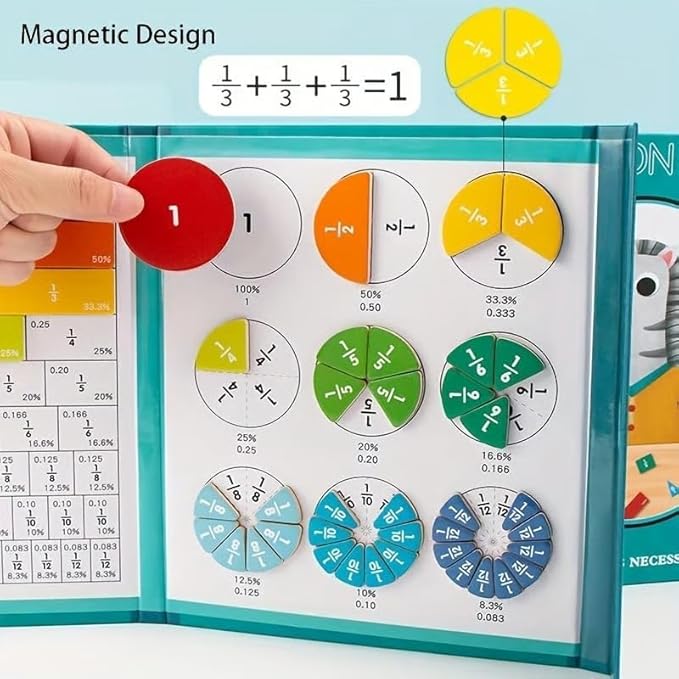 Magnetic Fraction Demonstration Book, Magnetic Fraction Book, Magnetic Fraction Tiles, Magnetic Fraction Disc Set, Math Manipulatives for Elementary School (1set)