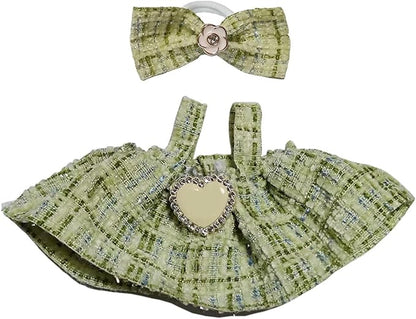 17cm Doll Clothes - Luxury Chic Style Set for labubu 5.91-6.7“ (15-17cm) Dolls, Cute Premium Fashion Doll Outfit with Accessories - Light Green Plaid Tweed Dress +Plaid Bow