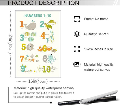 xbsifyiooa Number 1-10 Poster for Toddlers, Learning & Educational Numbers Posters for Toddlers 1-3, Kids Learning Posters, Cute Animal Numbers Chart Preschool Wall Posters For Kids 16x24in Unframed