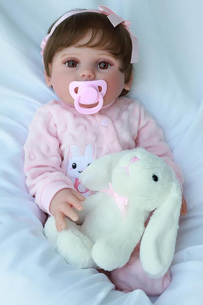 SCOM Realistic Reborn Baby Dolls - 18 Inch Real Life Doll Girl with Hair, Silicone Baby with Anatomically Correct, Newborn Lifelike Weighted Toddler with Full Body Vinyl for Ages 3+ Gift
