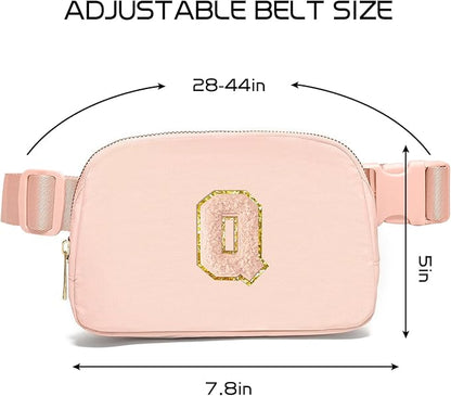Gitus Gifts for 8 9 10 11 12 Year Old Girls Belt Bag Fanny Pack Crossbody Bags with Initial Letter Patch Cute Stuff Birthday Gifts for Teen Girls Women Personalized Trend Stuff (Coral Pink-Q)