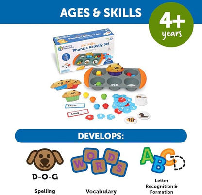 Learning Resources Mini Muffin Phonics Activity Set, Preschool Toys, Preschool Learning Activities, Play Food, Kindergarten Toys, Ages 4+,70 Pieces