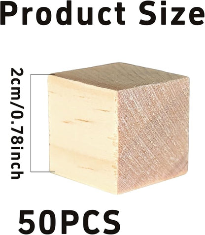 50Pcs 2cm Unfinished Wood Cubes, 0.78” Natural Square Wooden Blocks for Math Counting, Crafts, and DIY Projects