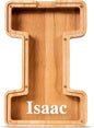 Summidate Customized Name Large Wooden Piggy Bank for Kids Boys Girls Alphabets Letter A-Z Coins Bills Money Change Bank Box Initial on Clear Cover (Laser Engraved) (Alphabet-I, Personalized-9")