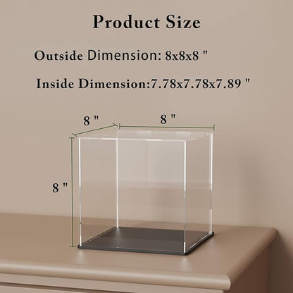 SVENJBB Acrylic Display Case, 8x8x8 Inch Cube, Clear Acrylic Box with Matte Black Base and Lid for Collectibles and Figures
