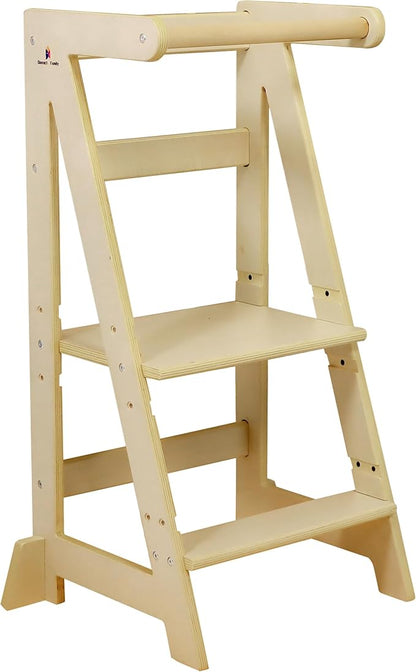 Damoch Family® Adjustable Wooden Learning Helper and Kitchen Tower for Kids - Montessori-Inspired Toddler Tower and Stool for Safe Participation in Kitchen Activities