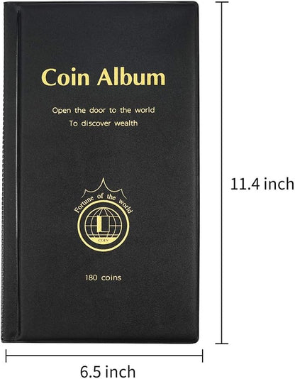 AITIME 180 Pockets Coin Collection Supplies - Coin Collecting Holders Book Album for Collectors, Collector Album Storage Suitable for Coin Diameter Less Than 1.66 Inches (Black)