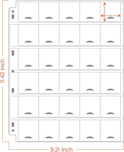 50-Sheets 30-Pocket Thumb-Cut Coin Pages - Coin Pocket Pages for 1.5 x 1.5 Inch Cardboard Coin Holder, Collecting Sleeves for Coin Flips, 1500 Pockets for Coin Binder, Coin Collection Storage Supplies