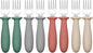 DRKIO 8 Pieces Toddler Forks Set - Baby Forks with Silicone Handle Children safe 18/8 Stainless Steel Toddler Utensils Set for Self Feeding Kids Silverware Anti-Choke Design Food Grade Dishwasher Safe