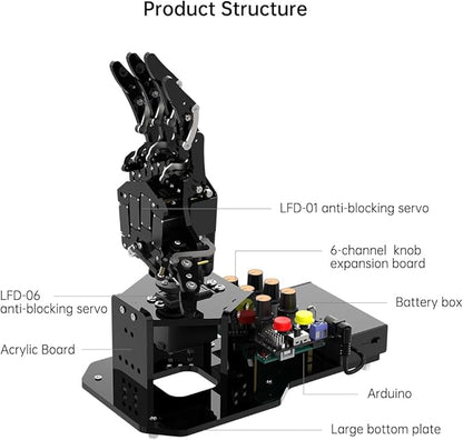 Robot Hand with Arduino Open Source AI Bionic Robotic Hand Five Fingers Solely Movement Mechanical Arm DIY Smart Robot & Engineering Kits, Science/Coding/Programming Set, Standard Kit