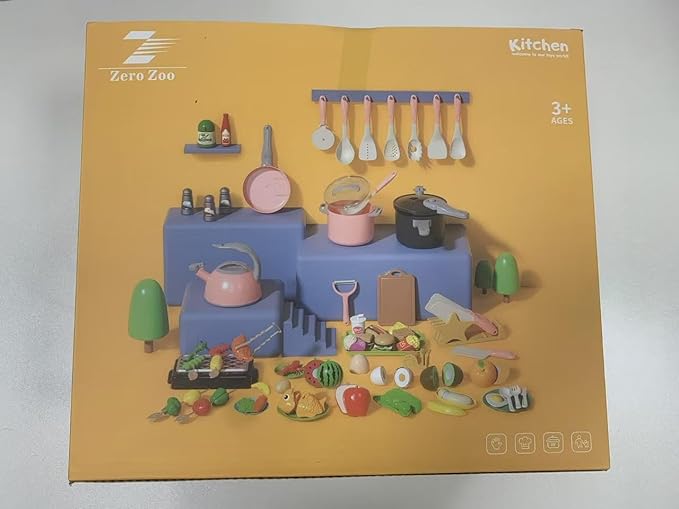 105Pcs Kids Kitchen Toy Accessories, Toddler Pretend BBQ Camping Cooking Playset, Play Pots, Pans, Utensils Cookware Toys, Play Food Set, Vegetables, Learning Gift for Girls Boys (Turquoise)