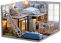 CUTEROOM DIY Miniature Dollhouse Kit with Furniture,Wooden Doll House Plus Music Movement & LED Lights, DIY House Kit for Christmas Birthday- Blue Times