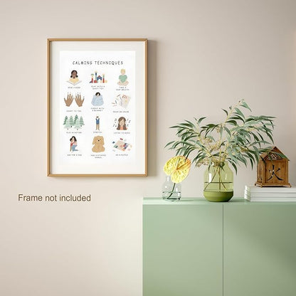 Feelings Calming Techniques Canvas Wall Art Calming Corner Classroom Mental health Posters Boho Emotions Chart for Kids Prints Special Education Wall Decor for Office School 24x36in Unframed