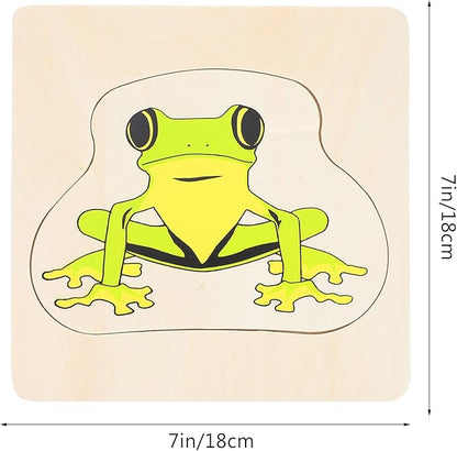 Wooden Multi Layered Puzzles, Life Cycle of Frog, Cartoon Montessori Toy DIY Puzzle Early Educational Toy Preschool Learning Game for Boys & Girls 3 Years and Above