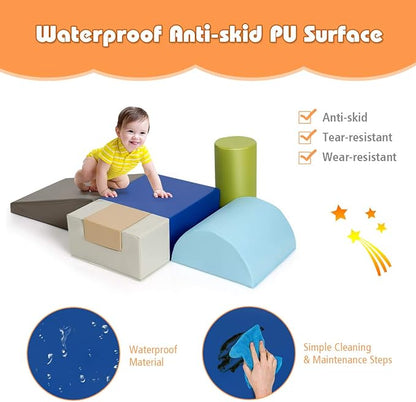 Costzon 6-Piece Kids Crawl and Climb Foam Play Set, Colorful Baby’s Foam Blocks to Crawling, Climbing, Walking, Children’s Educational Software Composite Toy for Toddlers, Preschoolers (Woodland)