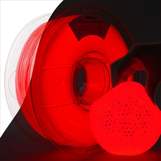 AMOLEN 95A TPU 3D Printer Filament, 1.75mm Glow in The Dark Red, Soft TPU Flexible 3D Printing Filament, High Hardness & Resilience, Best with UV Lamps, 1kg Spool(2.2lbs), Fit Most 3D Printers