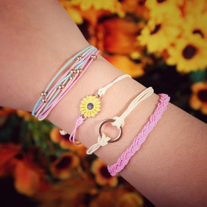 FANCY SHINY Sunflower String Bracelet Boho Braided Rope Wrap Bracelets Cute Summer Beach Surfer Jewelry for Women Christmas Gifts