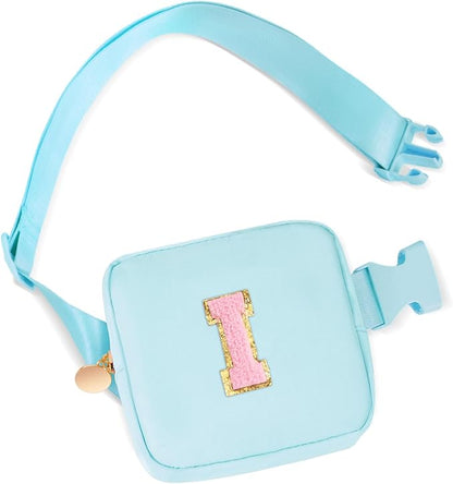 Mini Belt Bag Fanny Pack with Initials Letter Patch Small Crossbody Bags Cute Stuff Birthday Gifts for Teenager Girls Trendy Stuff for Teens - I,Blue