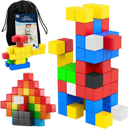 72 Pcs Magnetic Building Blocks for Toddlers – STEM Educational Toys for Kids Ages 3-8, Montessori Learning Magnet Cubes, Creative Preschool Construction Set with Storage Bag, Gift for Boys & Girls