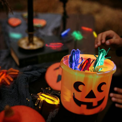 SpringFlower 60pcs Halloween Glow Critters Set for Halloween Party Favors,18 Critters Toys and 42 Glow Sticks, Glow in The Dark Party Favors, Halloween Goodie Bag Fillers, Halloween Miniatures.