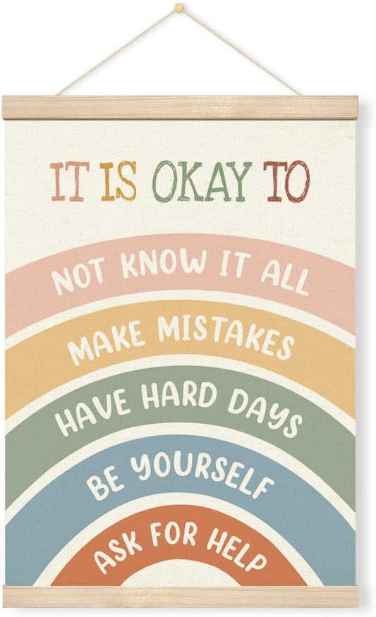 Inspirational Wall Art, Canvas Poster Hanger for Wall, Motivational Quotes Posters, Canvas Wood Hanging Banner, Mental Health Decor Art for Calm Down Corner, School Counselor Office Hanging Decor