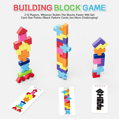 Wooden Block Game 120Pcs Fast-Paced Stacking Building Block Game Challenging Board Games for Kids 1 to 6 Players Color Block Puzzles Party Games for Ages 4+